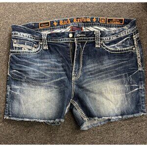 Rock Revival Chazen Shorts Womens 36 Mid-Rise Curvy Cut Off Blue Denim Jean